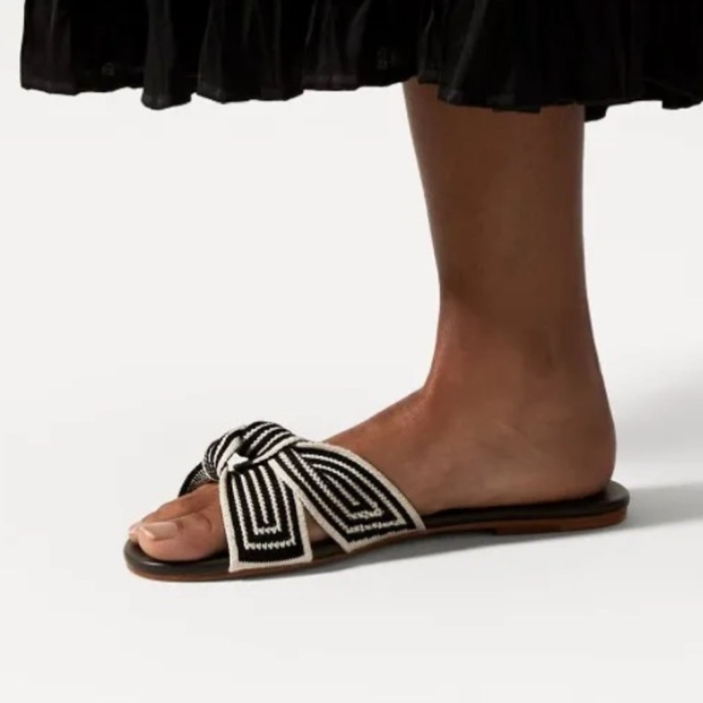 Rothy's The Hemp Knot Sandal Slides Black & Taupe Stripes Sz 7 Vacation Rare